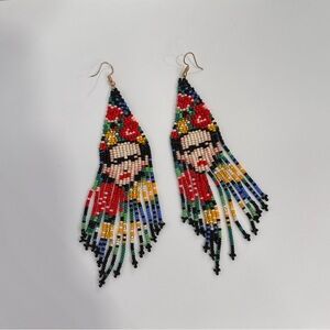 Handmade Multicolor Seed Bead Fringe Earrings - Artistic Floral Design